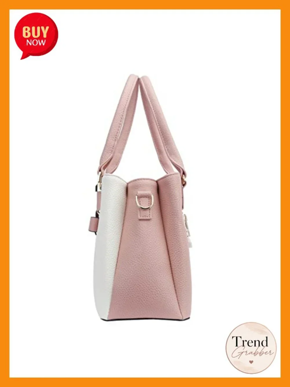 Synthetic Leather 3-Compartment Satchel Top Handle Shoulder Bag Lock Gold